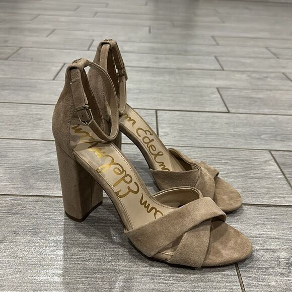 Sam Edelman Oatmeal Suede Yancy Ankle Strap Heels - Picture 7 of 12
